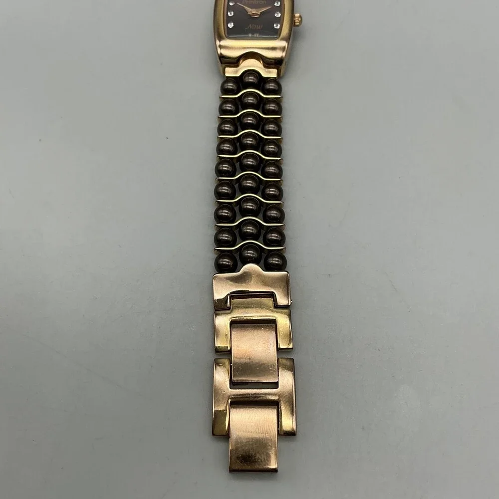 Armitron Now Women Watch 20mm Abalone Brown Gold Tone Bracelet New Battery 7.75